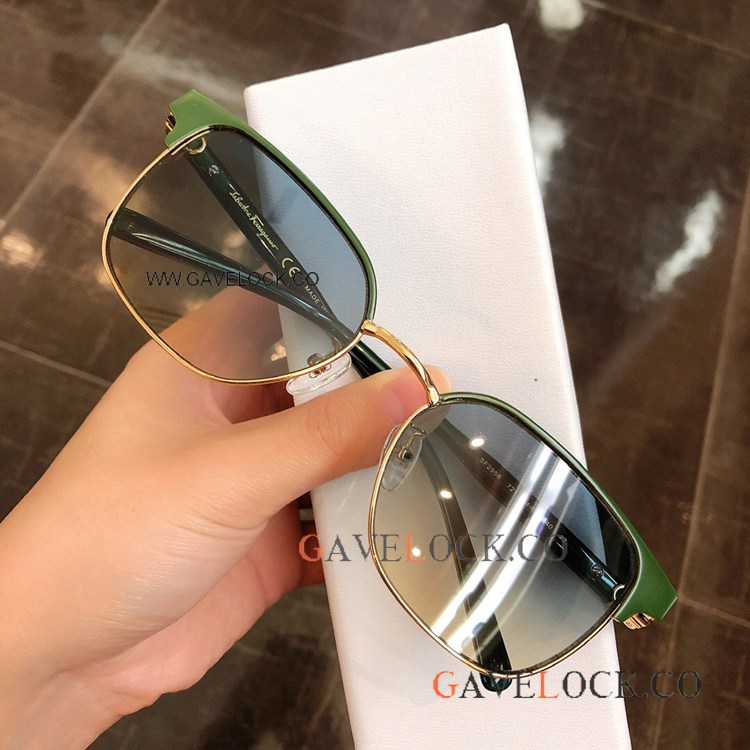 Ferragamo Green Leg Rectangular Sunglasses sf2958